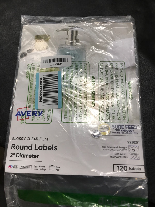 Photo 2 of Avery Printable Laser/Inkjet Round Labels with Sure Feed, 2" Diameter, Glossy Clear, 120 Labels Per Pack (22825)