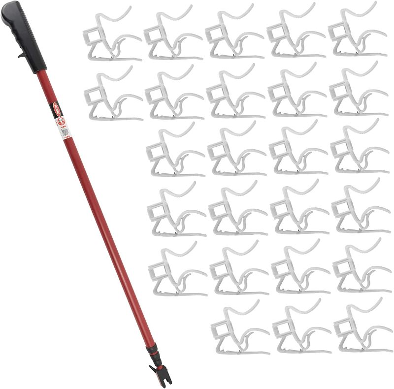 Photo 1 of  No Ladder PRO Telescoping Pole with 25 Rapid Release Light Clips for use on Shingles, Gutters, and Eaves - Light Hanging Kit for Christmas Lights and Year Round Decorations (Single Head) 