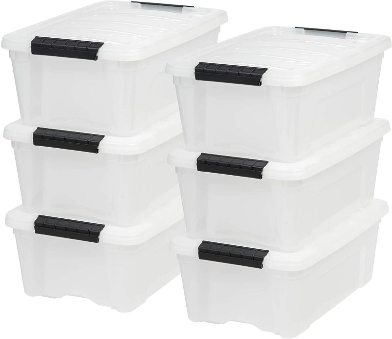 Photo 1 of  IRIS USA 12 Qt. Plastic Storage Container Bin with Secure Lid and Latching Buckles, 6 pack - Pearl, Durable Stackable Nestable Organizing Tote Tub Box Toy General Organization Small 