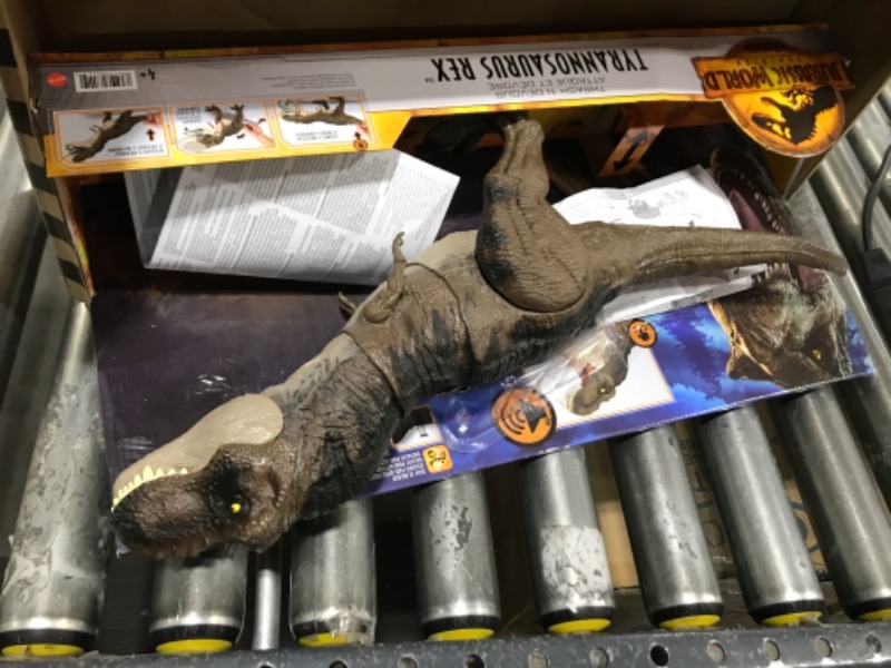 Photo 2 of ?Jurassic World Dominion Dinosaur T Rex Toy, Thrash ‘N Devour Tyrannosaurus Rex Action Figure with Sound and Motion