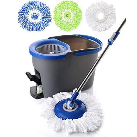Photo 1 of  Simpli-Magic 79229 Spin Cleaning System Including 3 Mop Heads, Dark Grey/Blue 