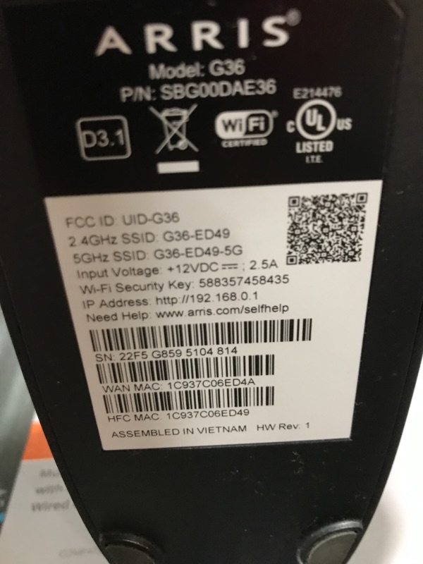 Photo 6 of ARRIS Surfboard G36 DOCSIS 3.1 Multi-Gigabit Cable Modem & AX3000 Wi-Fi Router | Comcast Xfinity, Cox, Spectrum| Four 2.5 Gbps Ports | 1.2 Gbps Max Internet Speeds | 4 OFDM Channels | 2 Year Warranty Cable Modem Router - DOCSIS 3.1 Gigabit