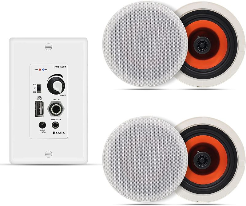 Photo 1 of  Herdio 6.5'' Bluetooth in Wall in Ceiling Speakers 600W 2-Way Flush Mount Speakers System with Wall Amplifier Receiver for Home Theater Office Bathroom(2Pairs, Paintable-Grille) 