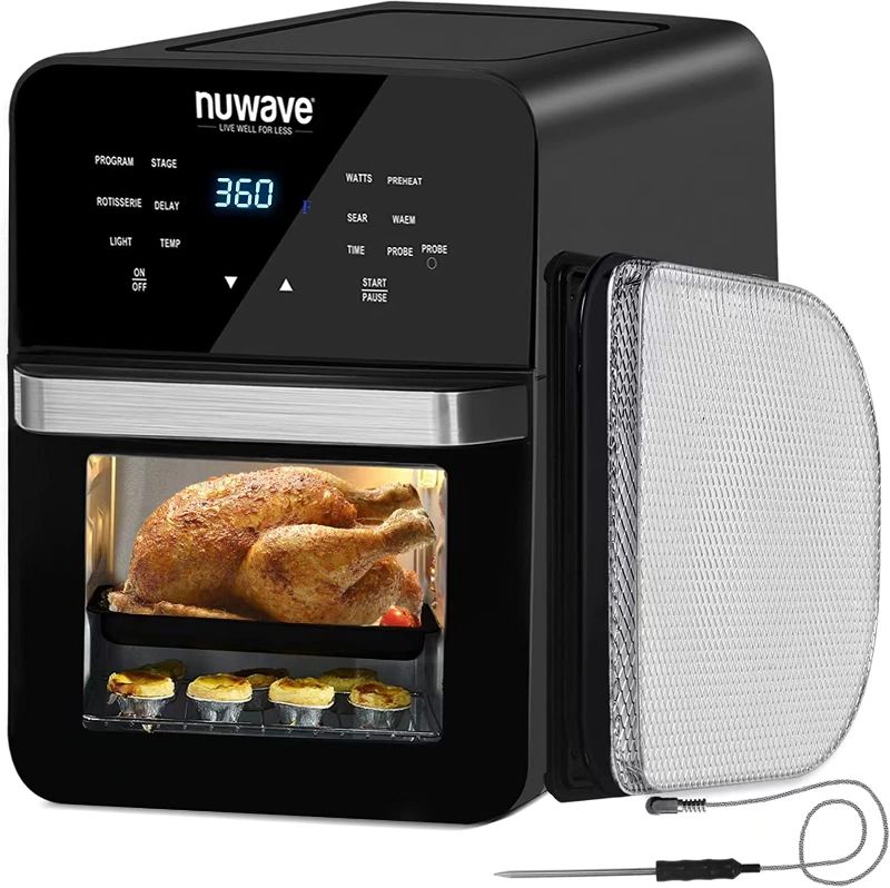 Photo 1 of  NUWAVE Brio Air Fryer Smart Oven, 15.5-Qt X-Large Family Size, Countertop Convection Rotisserie Grill Combo, Non-Stick Drip Tray, Stainless Steel Rotisserie Basket. 