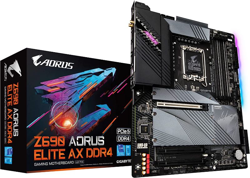 Photo 1 of GIGABYTE Z690 AORUS Elite AX DDR4 (LGA 1700/ Intel Z690/ ATX/ DDR4/ Quad M.2/ PCIe 5.0/ USB 3.2 Gen2X2 Type-C/WiFi 6/2.5GbE LAN/Gaming Motherboard)
