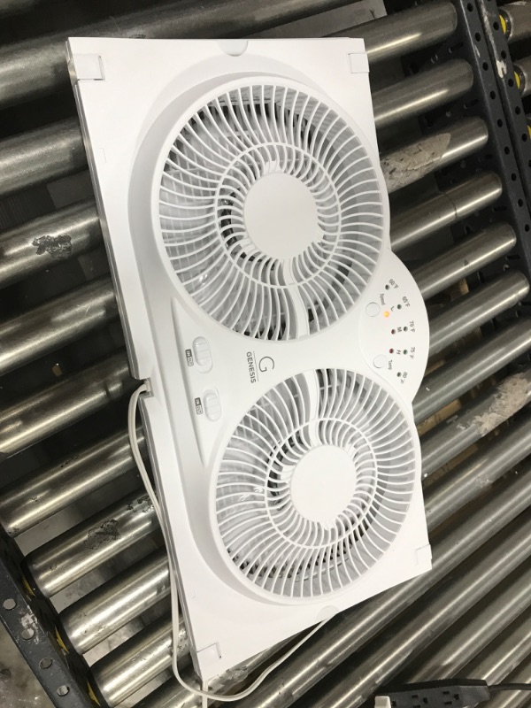 Photo 2 of Genesis Twin Fan High Velocity Reversible AirFlow Fan, LED Indicator Lights Adjustable Thermostat & Max Cool Technology, ETL Certified, White (A1WINDOWFAN)
