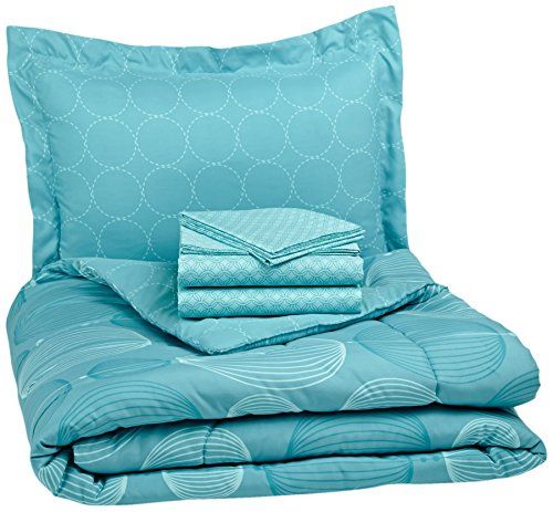 Photo 1 of Amazon Basics 5-Piece Lightweight Microfiber Bed-In-A-Bag Comforter Bedding Set - Twin/Twin XL, Industrial Teal
