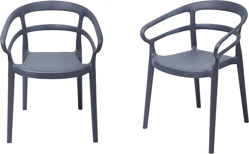 Photo 1 of Amazon Basics Dark Grey, Curved Back Dining Chair-Set of 2, Premium Plastic Dark Grey Mid-Century Modern