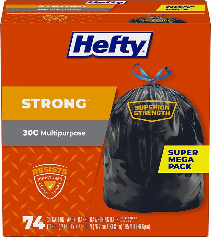 Photo 1 of 3 packs Hefty Strong Large Trash Bags, 30 Gallon, 74 Count
