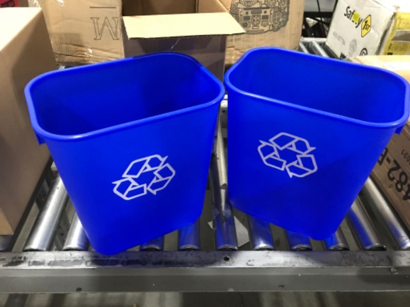 Photo 2 of AmazonCommercial 7 Gallon Commercial Office Wastebasket, Blue w/Recycle Logo, 2-Pack
