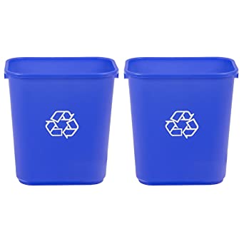 Photo 1 of AmazonCommercial 7 Gallon Commercial Office Wastebasket, Blue w/Recycle Logo, 2-Pack
