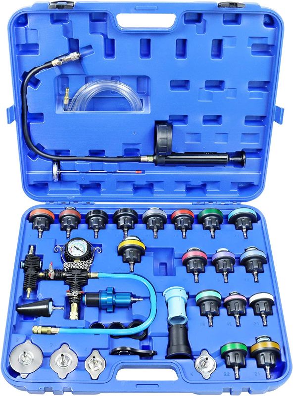 Photo 1 of  YSTOOL Radiator Pressure Tester Coolant Vacuum Refill Kit 33PCS Automotive Cooling System Leak Test Pneumatic Water Tank Purge Fill Tool Set with Gauge Adapter Cap Universal for Auto Car Airlift 