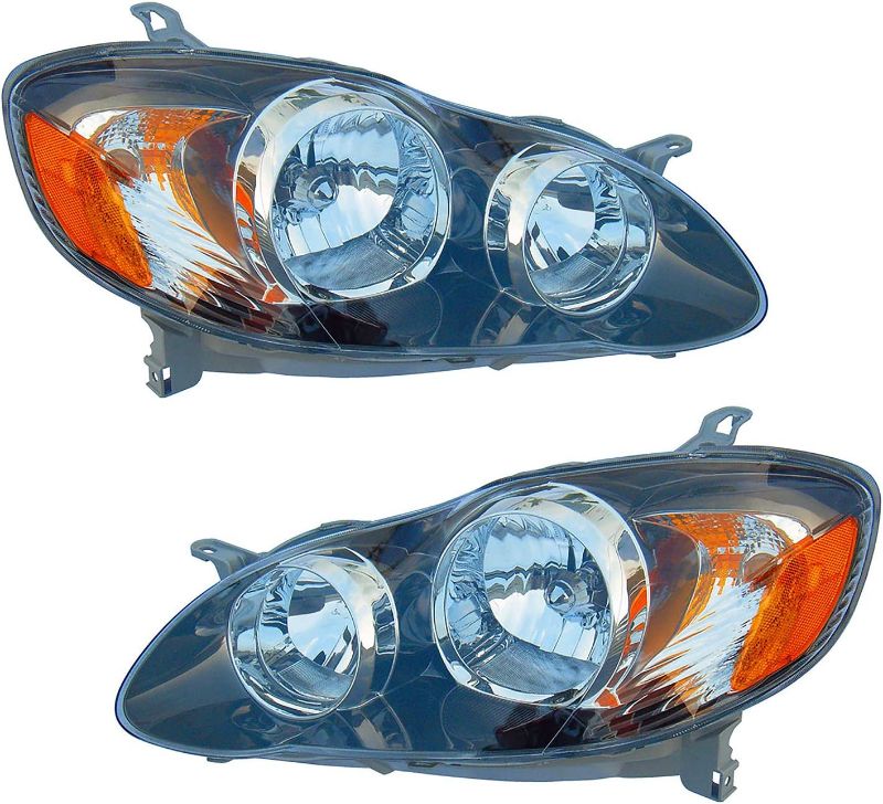 Photo 1 of 2003-2008 Toyota Corolla Headlamp Pair (Chrome Housing Amber Reflector)