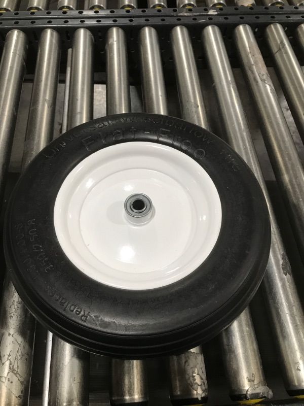 Photo 1 of 14.5"Flat Free Wheelbarrow Tire with 3/4 & 5/8 Wheel Bearing, 3" Hub 13"-16" Universal Fit Air Less Tire 4.80/4.00-8 for Garden Cart Wagon Ribbed Tread Axle hole 16mm Foamed Polyurethane Tire