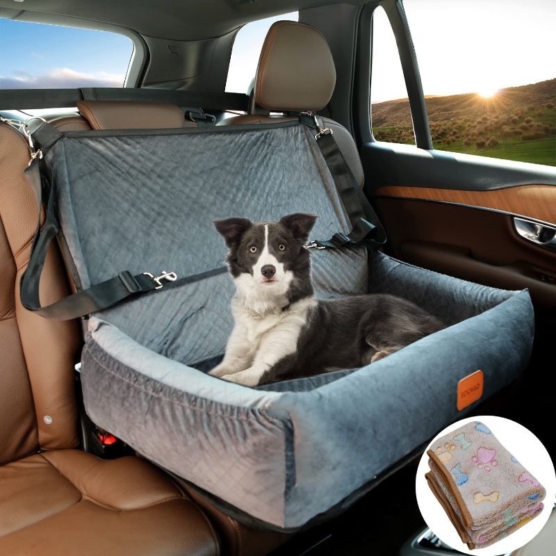 Photo 1 of  Dog Car Seat for Large Dogs,Car Seat 2 Small Dogs,Dog Car Back Seats Travel Bed Dog Seat,Comfortable and Safe;Multipurpose Design-can be Converted into a Dog Bed or a Dog Sofa Cushion;With Dog Blanket 