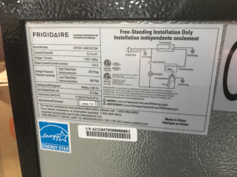 Photo 7 of  Frigidaire 3.2 Cu. Ft. Compact Refrigerator Chrome Trim EFR321 Platinum 