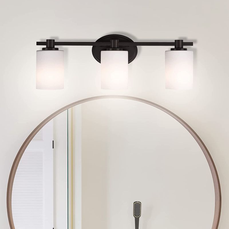 Photo 1 of 3-Light Vanity Light Fixture, Modern Black Wall Sconce Lighting, Vanity Wall Lights with Glass Shades, Vintage Porch Wall Lamp for Bathroom Kitchen Living Room Vanity Hallway (Exclude Bulb)