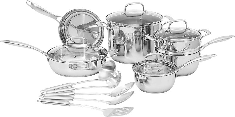 Photo 1 of  Amazon Basics Stainless Steel 15-Piece Cookware Set - Pots, Pans and Utensils 