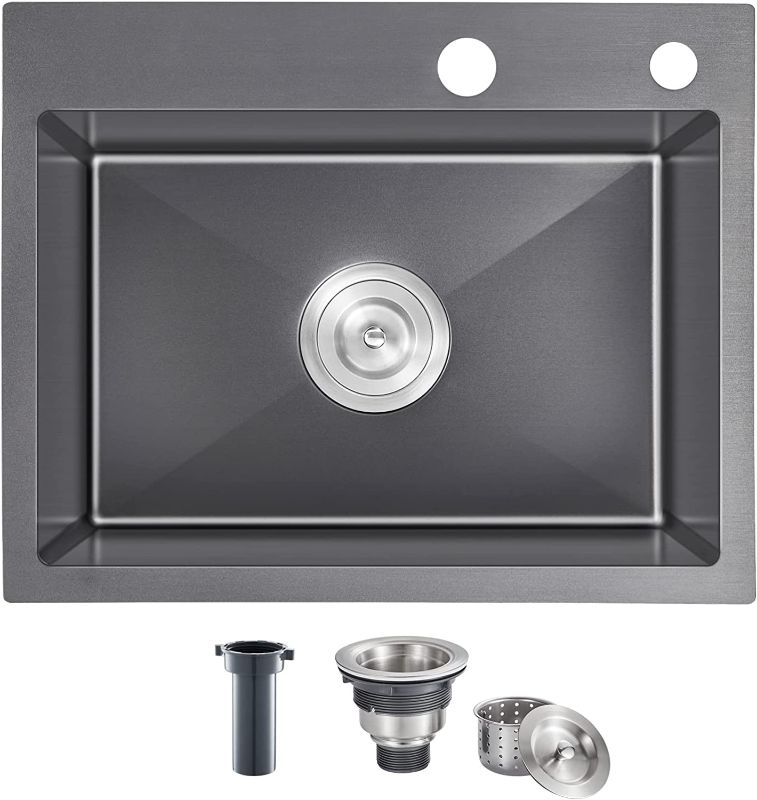 Photo 1 of  22 x 18inch Drop-in Tight Radius Black Stainless Steel Topmount Kitchen Sink Single Bowl
