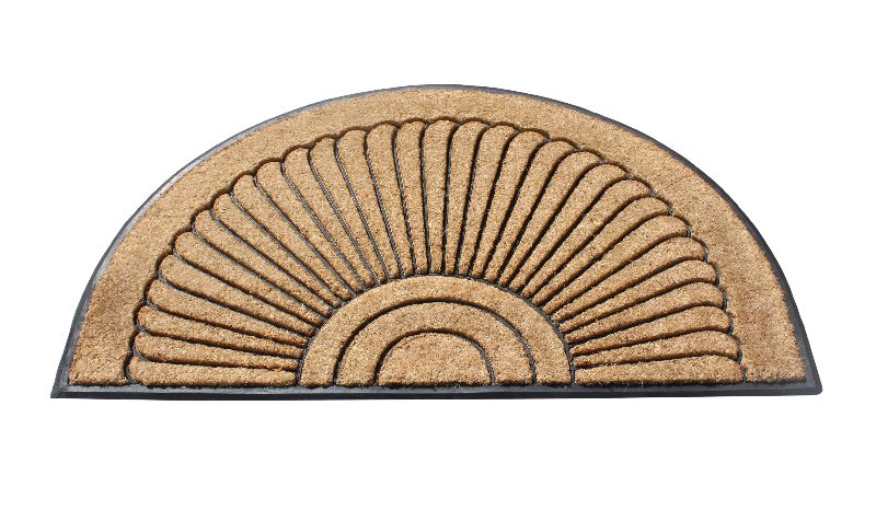 Photo 1 of  A1HC First Impression Sunburst Half Moon Tapered Edge 30 in. X 48 in. Rubber and Coir Door Mat, Black 