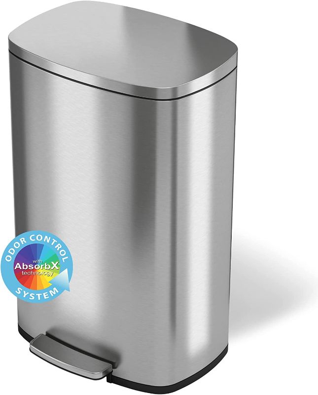 Photo 1 of  iTouchless SoftStep 13.2 Gallon Step Trash Can with Odor Filter System, Stainless Steel 50 Liter Pedal Garbage Bin for Kitchen, Home, Office, Silent and Gentle Lid Close 