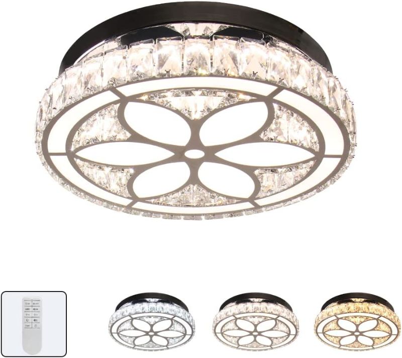 Photo 1 of Zswanbei LED Crystal Ceiling Light 16-Inch Modern Chandelier Flush Mount Lighting Fixture for Living Room Dining Room Bedroom Foyer Entryway (Dimmable with Remote) 