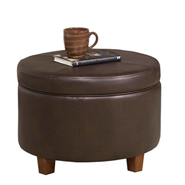 Photo 1 of  HomePop Round Leatherette Storage Ottoman with Lid, Chocolate Brown 