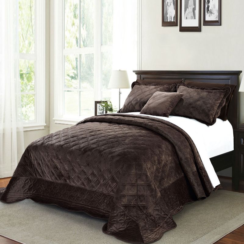 Photo 1 of  Home Soft Things 4 Piece Supersoft Microplush Bedspread Set - Chocolate - Oversize Queen (110 X 120 ) 