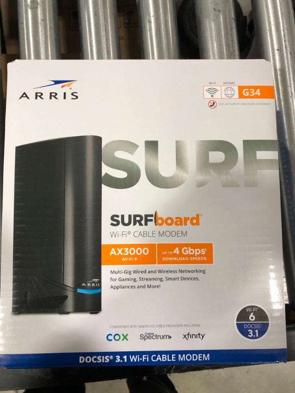 Photo 3 of ARRIS Surfboard G34 DOCSIS 3.1 Gigabit Cable Modem & Wi-Fi 6 Router (AX3000) | Approved for Comast Xfinity, Cox, Spectrum & More | Four 1 Gbps Ports | 1 Gbps Max Internet Speeds | 2 Year Warranty Cable Modem Router - DOCSIS 3.1 Cable