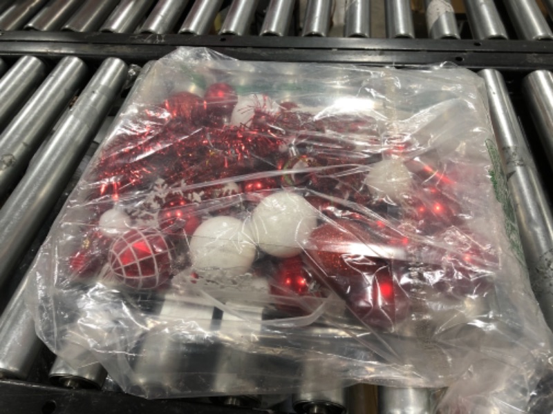 Photo 1 of ABSOFINE Christmas Balls Ornaments for Xmas Christmas Tree Red White Glitter Baubles Christmas Party Hanging Decoration, Set of 100