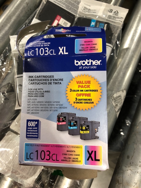 Photo 3 of Brother Genuine High Yield Color Ink Cartridge, 3 Pack of LC103 , Replacement Color Ink Three Pack, Includes 1 Cartridge Each of Cyan, Magenta & Yellow, Page Yield Upto 600 Pages/Cartridge, LC103 Cyan-Magenta-Yellow Ink