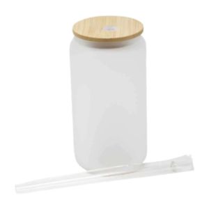 Photo 1 of (2 Pack) 16oz Sublimation Blank Glass Can Jar Tumbler (Frosted Glass)

