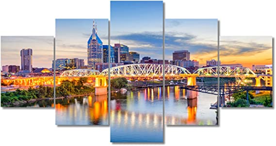 Photo 1 of 5 Panels Nashville Tennessee SkyScrappers Skyline Photos for Office Cafe Living Room Wall Decoration 