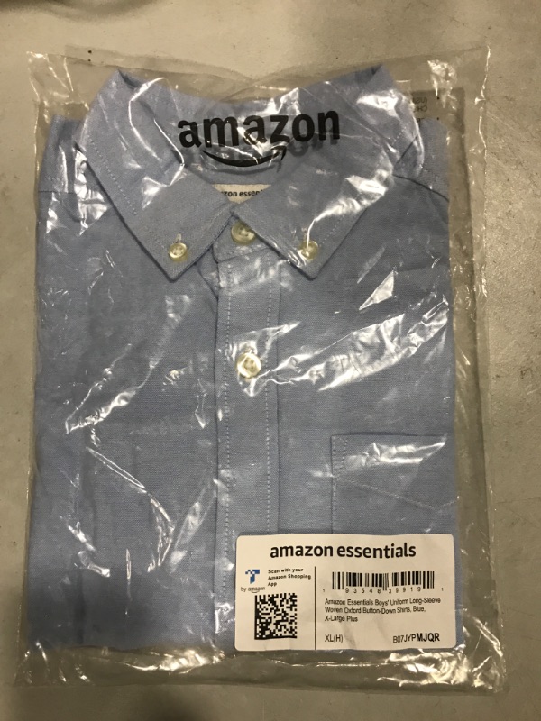 Photo 2 of Amazon Essentials Boys' Uniform Classic Fit Long-Sleeve Woven Oxford Shirt X-Large Plus Blue