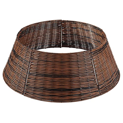 Photo 1 of  Christmas Tree Collar Basket Handwoven Plastic Ring, Bicolor 5 Panels Dark Brown
