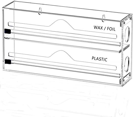 Photo 1 of  2 in 1 Wrap Organizer with Cutter and Labels, Plastic Wrap, Aluminum Foil and Wax Bamboo Dispenser for Kitchen Storage Organization Holder for 12" Roll