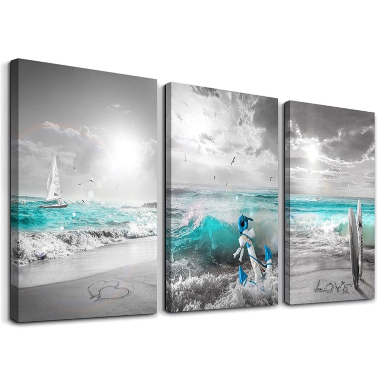 Photo 1 of 3 PANEL BEACH CANVAS WALL ART DECOR 