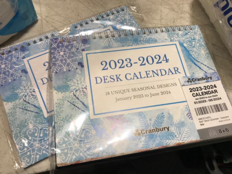 Photo 2 of 2- CRANBURY Small Desk Calendar 2023 2024 - (8x6", Seasons), Use to June 2024, Standing Desk Calendar, Colorful Monthly Designs, Stand Up Calendar 2023-24, Stickers for Calendars
