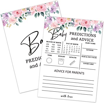 Photo 1 of Baby Shower Games, Baby Prediction And Advice, Watercolor, Floral Themed Cards, Baby Gender Reveal Party Game Decorations - 30 Cards (5" x 7")-babygame-B002
