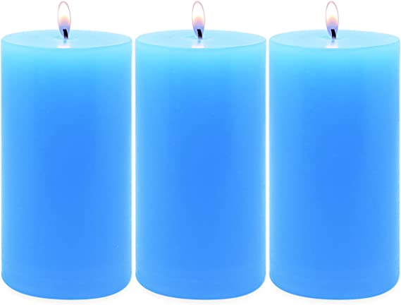 Photo 1 of 3 Pack 3x6 Inch Pillar Candles, Unscented Column Candles for Home Restaurants Spa Church Weddings, Smokeless Dripless and Clean Burning Emergency Candle - Light Blue
