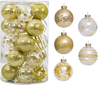 Photo 1 of 25PCS-2.63(67MM) Christmas PET Ball Ornaments Set,Clear Plastic Shatterproof Xmas Tree Ball,Hanging Christmas Home Decorations for Holiday Wedding Xmas Party Decoration (Gold)
