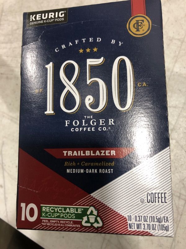 Photo 1 of 1850 by Folgers Trailblazer Medium Dark Roast Coffee, 10 Keurig K-Cup Pods Caramel 10 Count (Pack of 1)