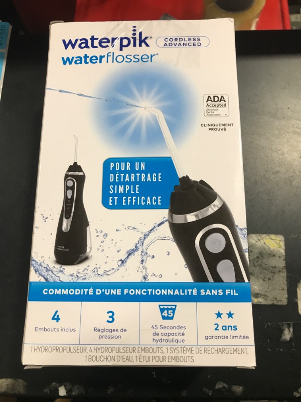 Photo 3 of Waterpik Cordless Advanced Water Flosser For Teeth, Gums, Braces, Dental Care With Travel Bag and 4 Tips, ADA Accepted, Rechargeable, Portable, and Waterproof, Black WP-562