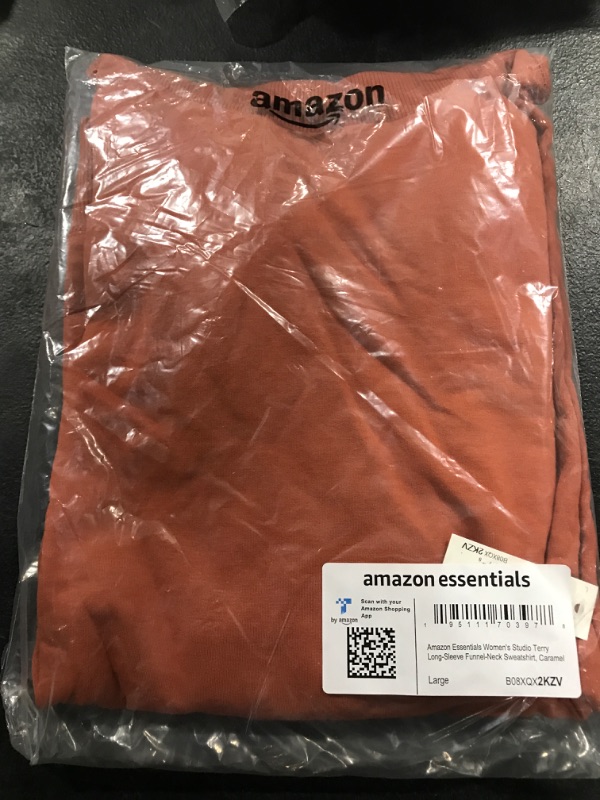 Photo 2 of Amazon Essentials Women's Studio Terry Long-Sleeve Funnel Neck Sweatshirt Large Caramel
