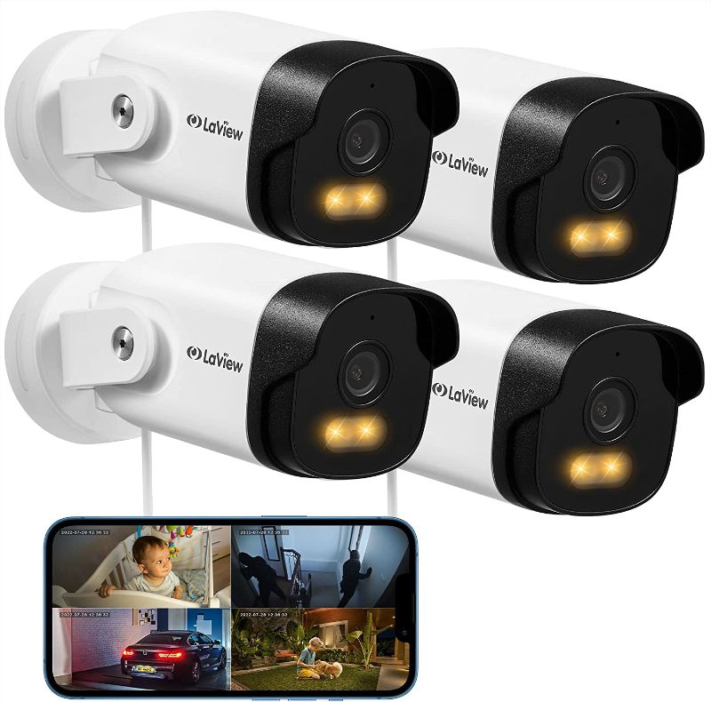 Photo 1 of Limited-time deal: LaView 2K Security Camera Outdoor with Color Night Vision,3MP Wired Cameras for Home Security,IP65 Waterproof Camera, 24/7 Live Video,2 Way Audio,Cloud Storage/SD Slot,Compatible with Alexa(4pcs) 