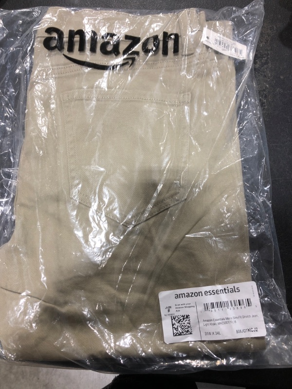 Photo 2 of Amazon Essentials Men's Slim-Fit Stretch Jean SIZE-31W x 34L Light Khaki Brown