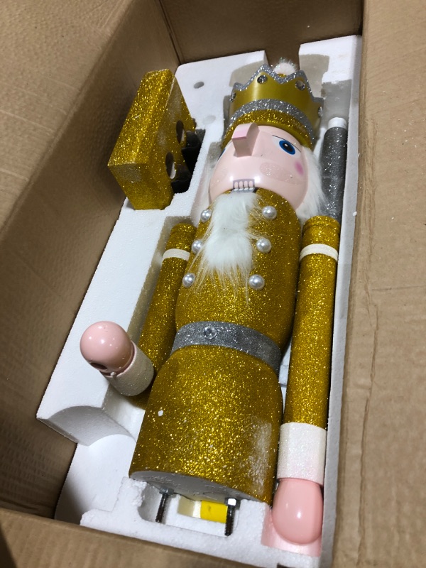 Photo 3 of CDL 48" 4ft Tall Life-Size Large/Giant Gold Glitter Christmas Wooden Nutcracker King Ornament on Stand Holds Scepter for Indoor Outdoor Xmas/Event/Wedding Decoration(4 feet, King Gold k29) 4 feet King Gold K29