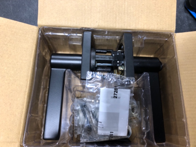 Photo 1 of Kwikset Halifax, Door Handle Lever SmartKey Re-Key Security Keyed Entry Lock with Microban, Square Rose in Matte Black Matte Black Square Rose Keyed Entry