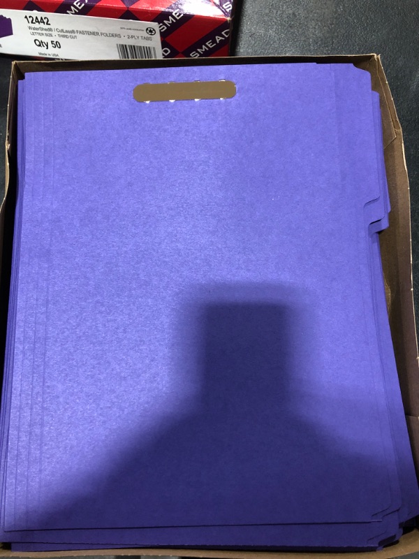 Photo 2 of Smead Watershed/CutLess Fastener File Folder, 2 Fasteners, Reinforced 1/3-Cut Tab, Letter Size, Purple, 50 per Box (12442)