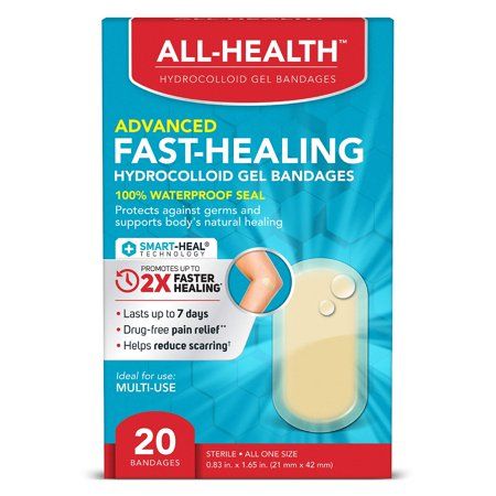 Photo 1 of All Health All Health Advanced Fast Healing Hydrocolloid Gel Bandages, Regular 20 Ct 2X Faster Healing for First Aid Blisters or Wound Care, 20 Count
